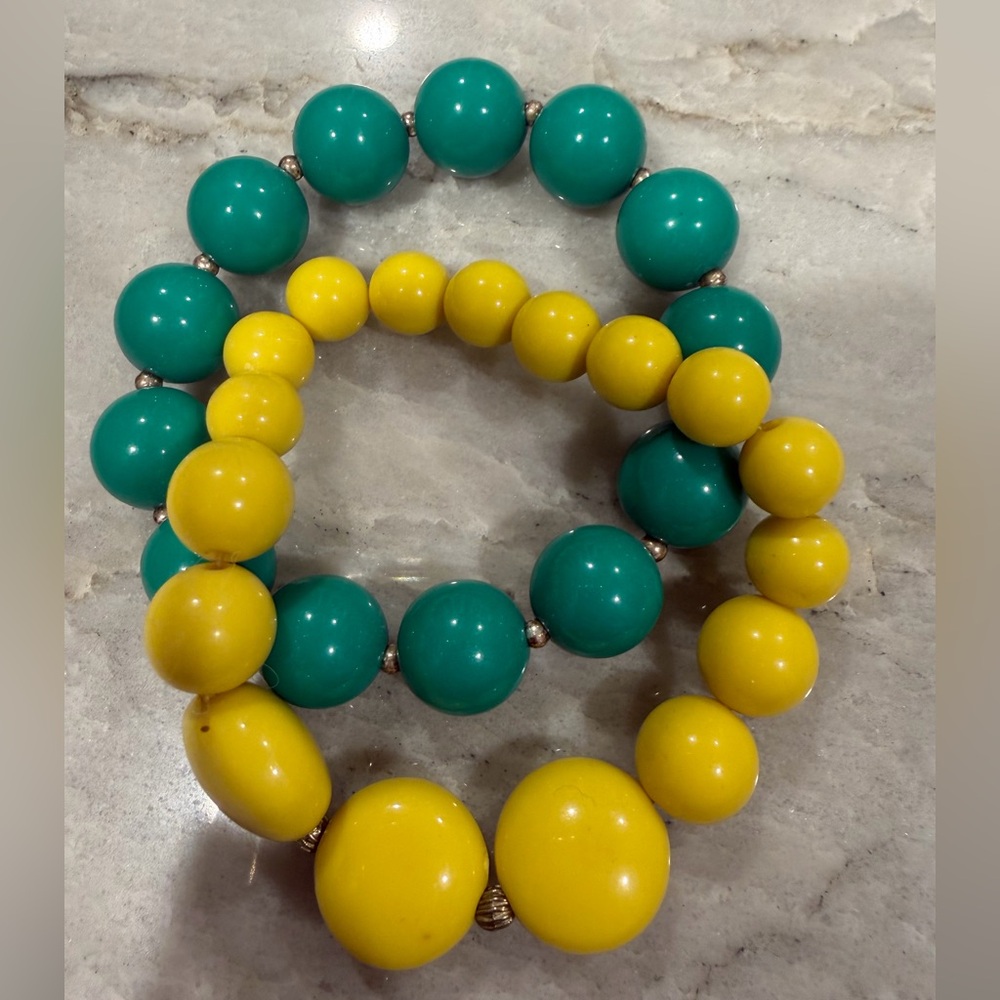 Vibrant Vintage Yellow and Green Beaded Bracelets